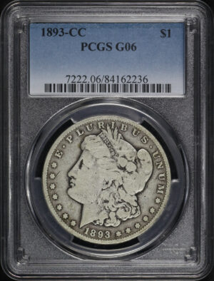 Obverse of this 1893-CC Morgan Dollar PCGS G-06