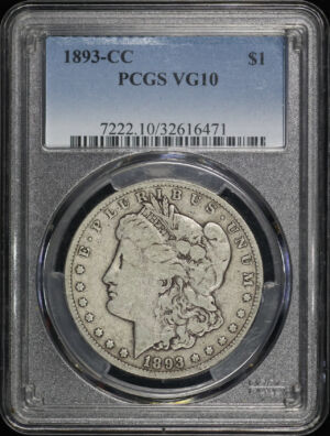 Obverse of this 1893-CC Morgan Dollar PCGS VG-10