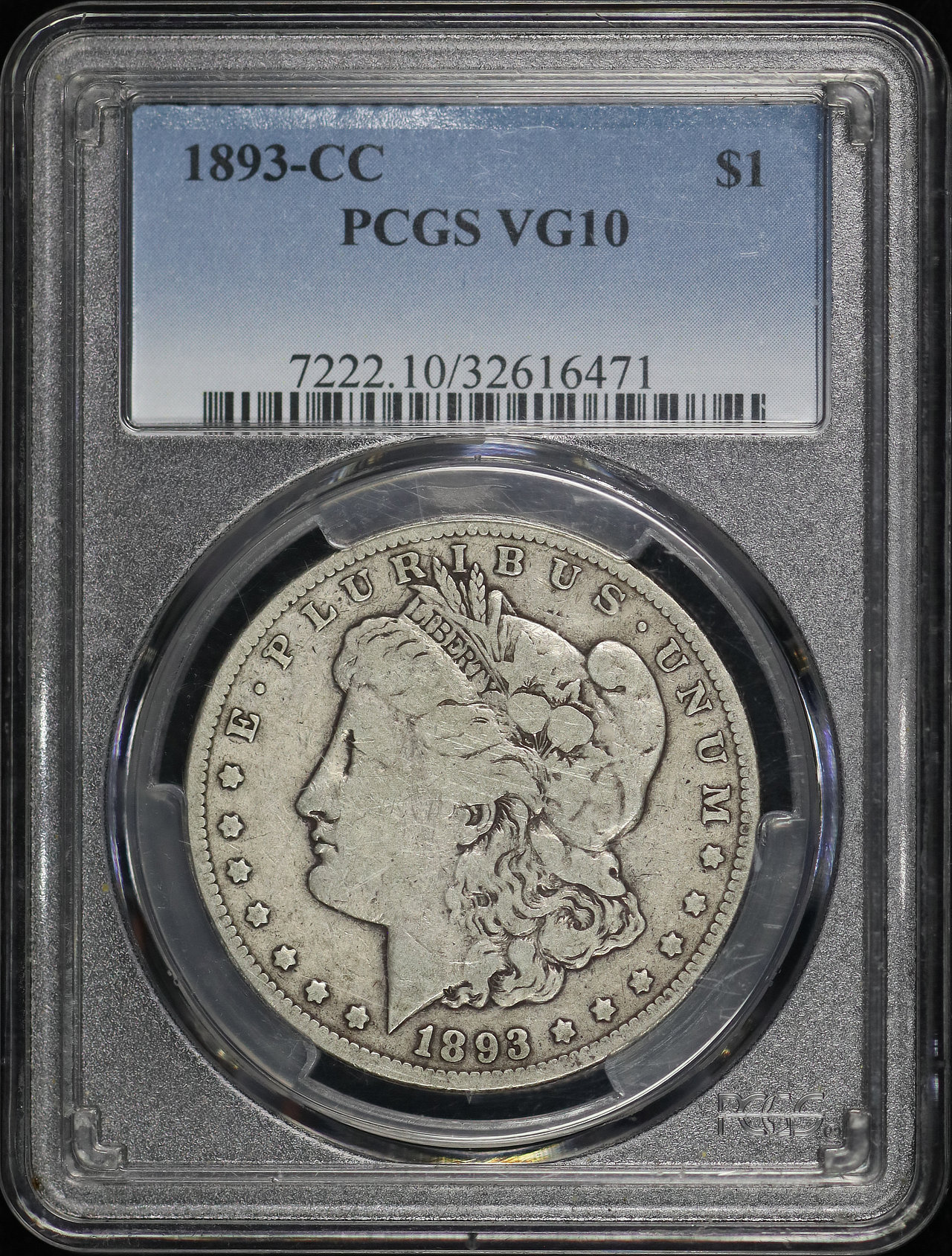 Obverse of this 1893-CC Morgan Dollar PCGS VG-10