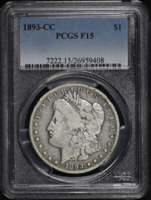 Obverse of this 1893-CC Morgan Dollar PCGS F-15