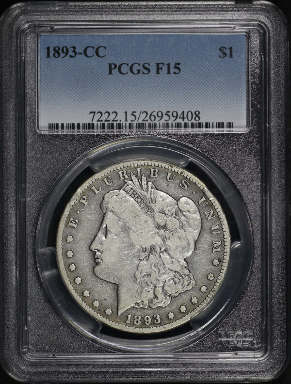 Obverse of this 1893-CC Morgan Dollar PCGS F-15
