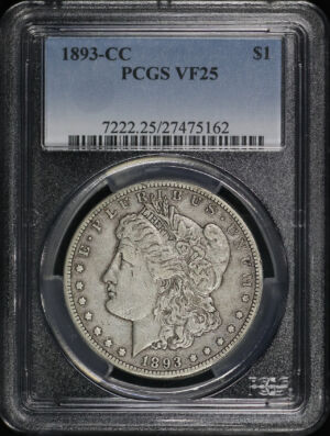 Obverse of this 1893-CC Morgan Dollar PCGS VF-25