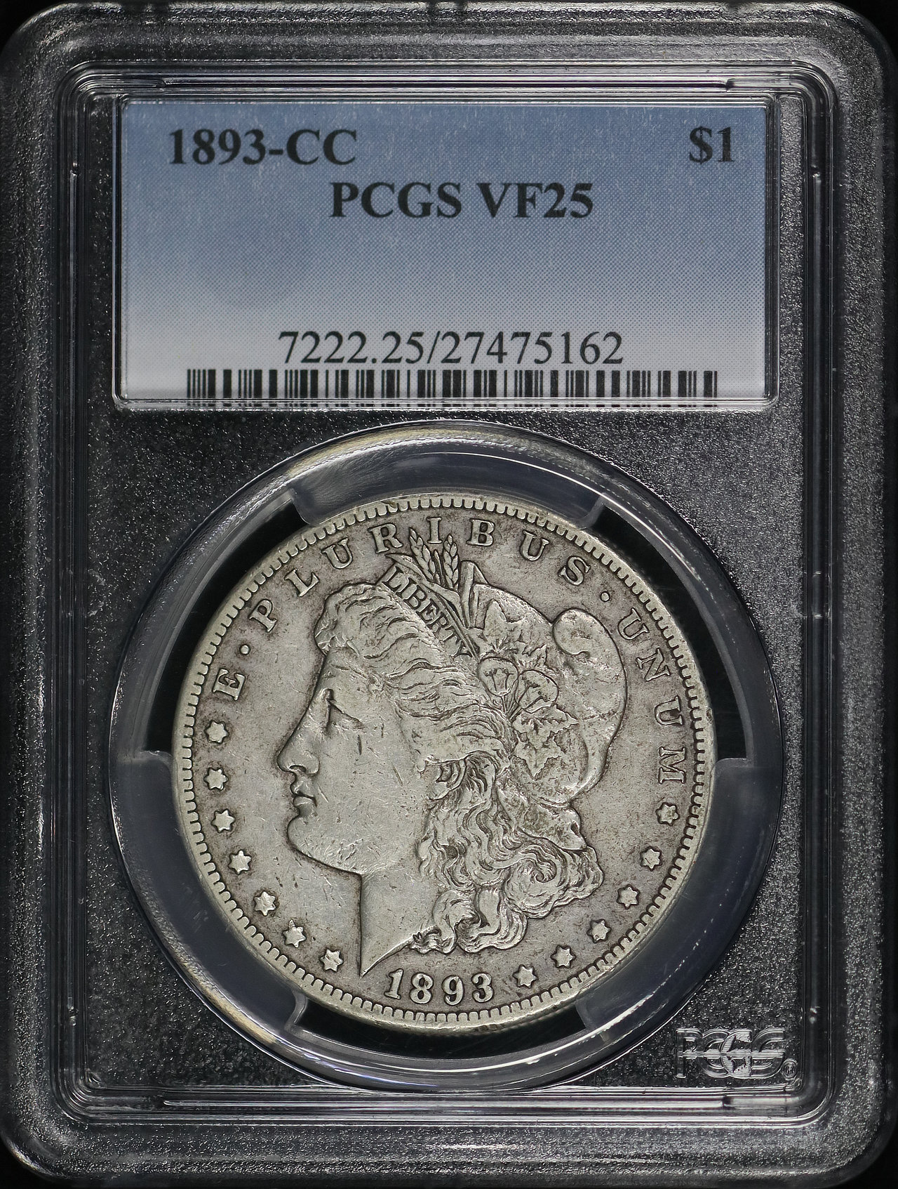 Obverse of this 1893-CC Morgan Dollar PCGS VF-25