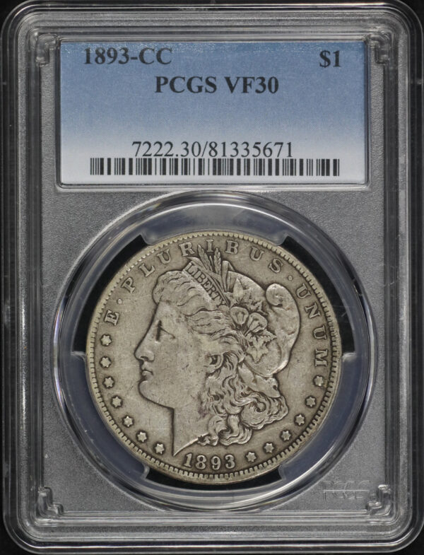 Obverse of this 1893-CC Morgan Dollar PCGS VF-30