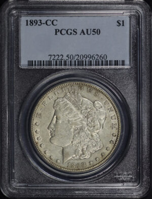 Obverse of this 1893-CC Morgan Dollar PCGS AU-50