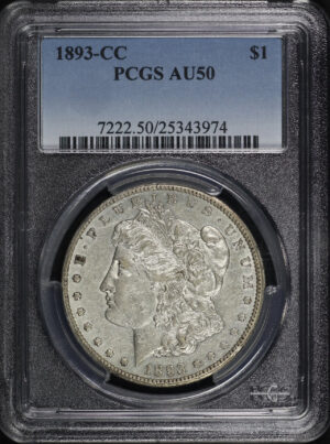 Obverse of this 1893-CC Morgan Dollar PCGS AU-50