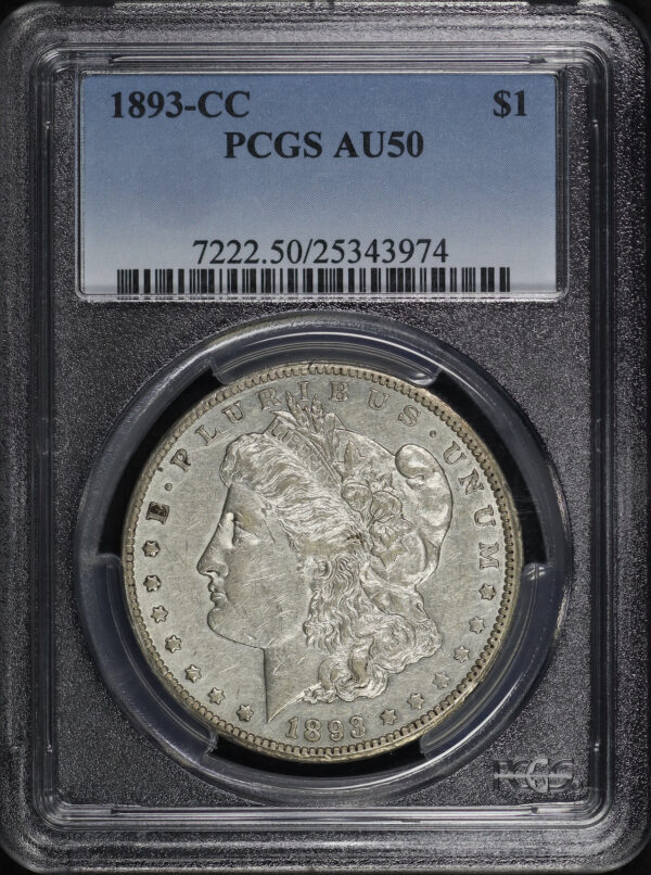 Obverse of this 1893-CC Morgan Dollar PCGS AU-50