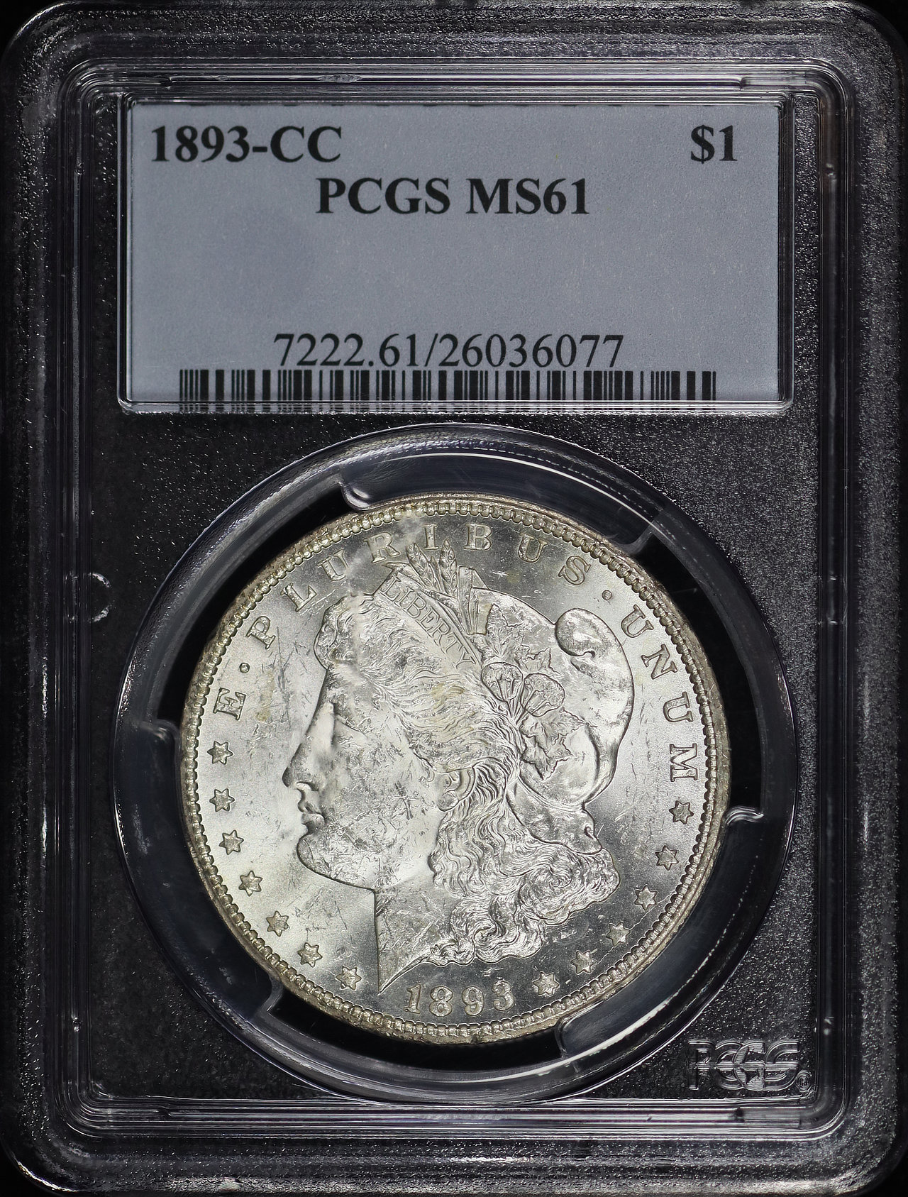 Obverse of this 1893-CC Morgan Dollar PCGS MS-61