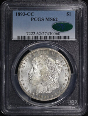 Obverse of this 1893-CC Morgan Dollar PCGS MS-62 CAC