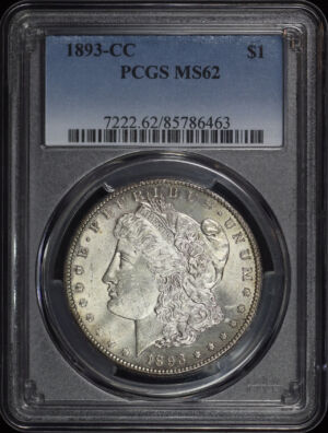 Obverse of this 1893-CC Morgan Dollar PCGS MS-62