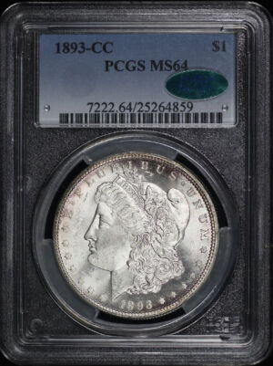Obverse of this 1893-CC Morgan Dollar PCGS MS-64 CAC