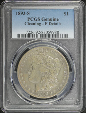 Obverse of this 1893-S Morgan Dollar PCGS F Details Cleaned