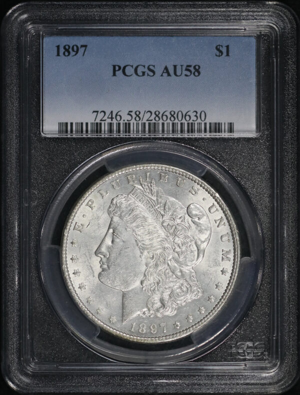 Obverse of this 1897 Morgan Dollar PCGS AU-58
