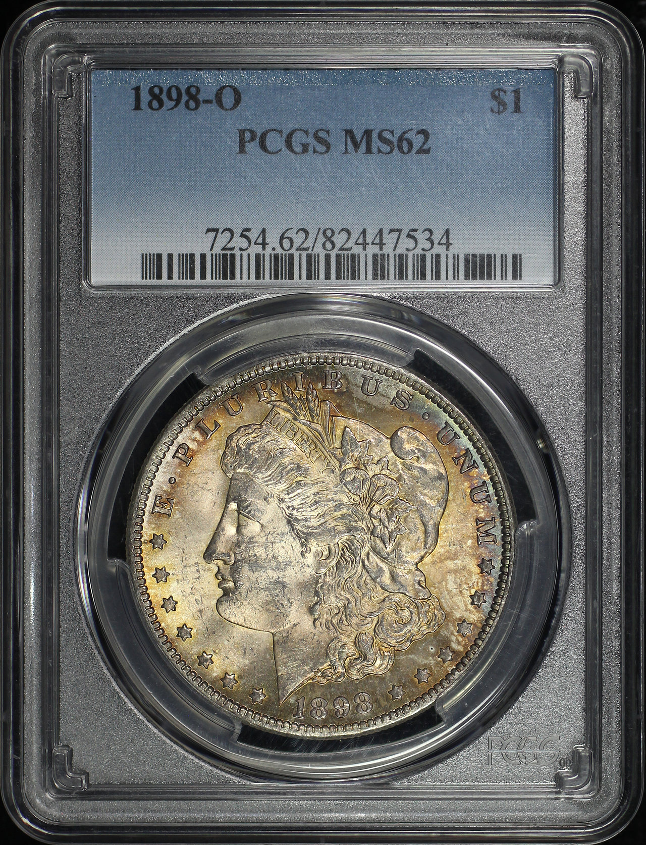 Obverse of this 1898-O Morgan Dollar PCGS MS-62