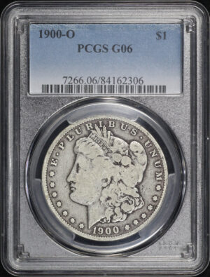 Obverse of this 1900-O Morgan Dollar PCGS G-06