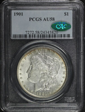 Obverse of this 1901 Morgan Dollar PCGS AU-58 CAC