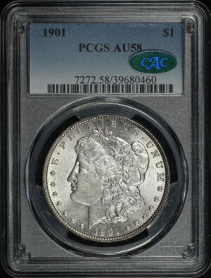 Obverse of this 1901 Morgan Dollar PCGS AU-58 CAC