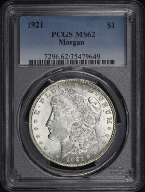 Obverse of this 1921 Morgan Dollar PCGS MS-62