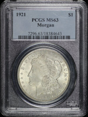 Obverse of this 1921 Morgan Dollar PCGS MS-63