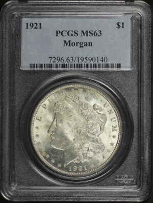 Obverse of this 1921 Morgan Dollar PCGS MS-63