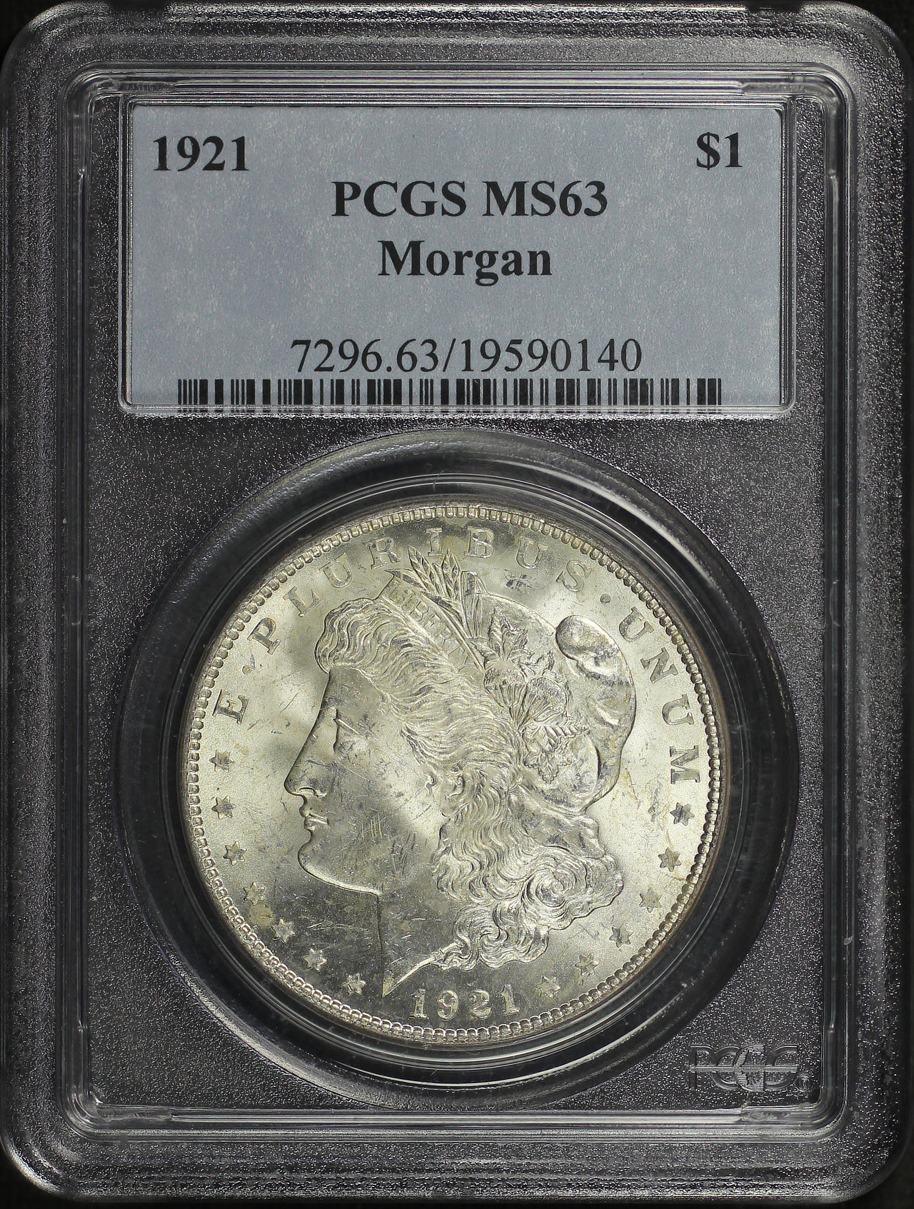 Obverse of this 1921 Morgan Dollar PCGS MS-63