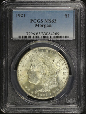 Obverse of this 1921 Morgan Dollar PCGS MS-63