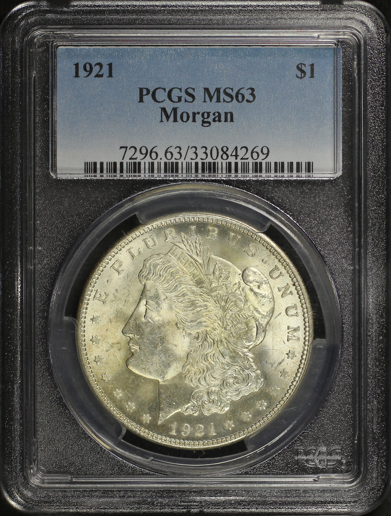 Obverse of this 1921 Morgan Dollar PCGS MS-63