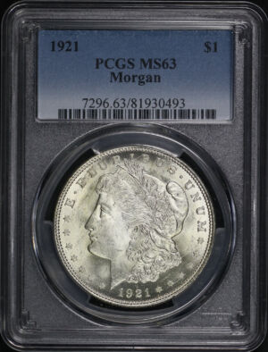 Obverse of this 1921 Morgan Dollar PCGS MS-63