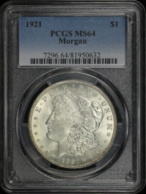 Obverse of this 1921 Morgan Dollar PCGS MS-64