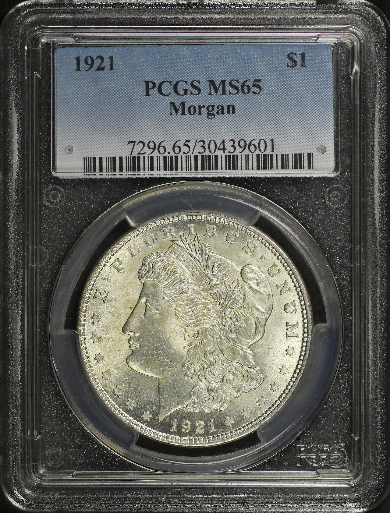 Obverse of this 1921 Morgan Dollar PCGS MS-65