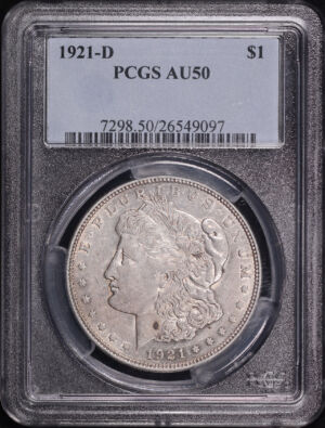 Obverse of this 1921-D Morgan Dollar PCGS AU-50