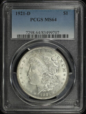 Obverse of this 1921-D Morgan Dollar PCGS MS-64
