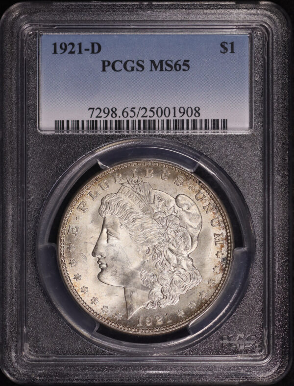 Obverse of this 1921-D Morgan Dollar PCGS MS-65