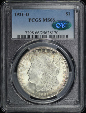 Obverse of this 1921-D Morgan Dollar PCGS MS-66 CAC