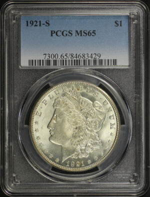 Obverse of this 1921-S Morgan Dollar PCGS MS-65