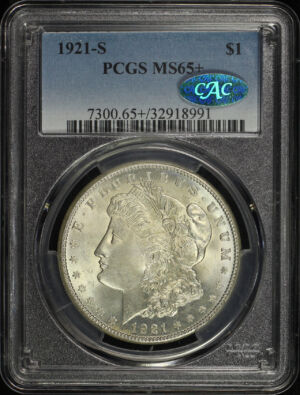 Obverse of this 1921-S Morgan Dollar PCGS MS-65+ CAC