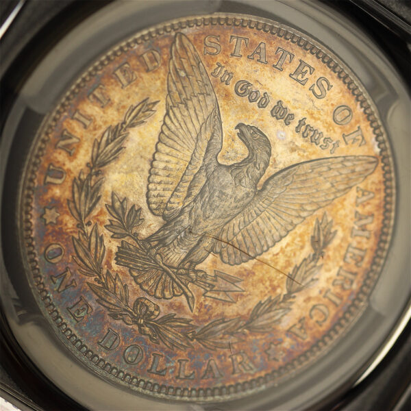 Gallery image of this 1902 Morgan Dollar PCGS PR-62 Fiery Sunset Hue Toning