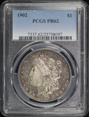 Obverse of this 1902 Morgan Dollar PCGS PR-62 Fiery Sunset Hue Toning