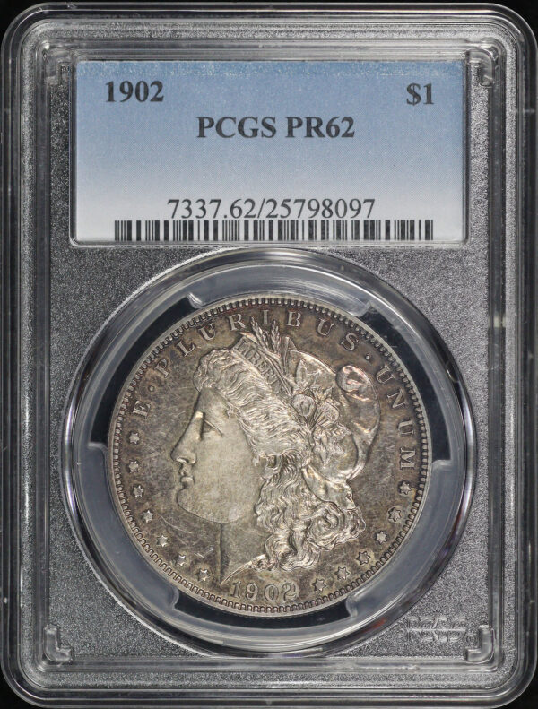 Obverse of this 1902 Morgan Dollar PCGS PR-62 Fiery Sunset Hue Toning