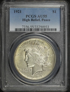 Obverse of this 1921 Peace Dollar PCGS AU-55