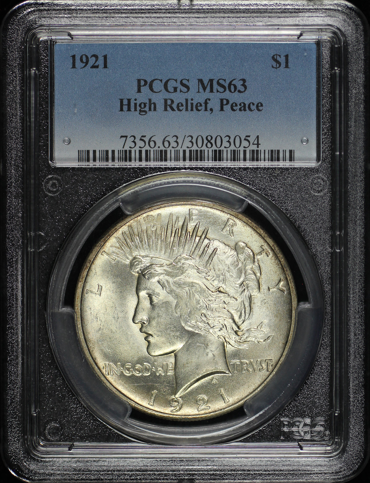 Obverse of this 1921 Peace Dollar PCGS MS-63