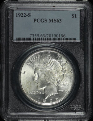 Obverse of this 1922-S Peace Dollar PCGS MS-63