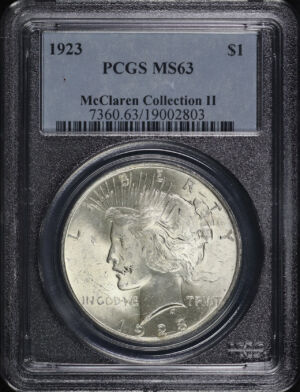 Obverse of this 1923 Peace Dollar PCGS MS-63 McClaren Collection II