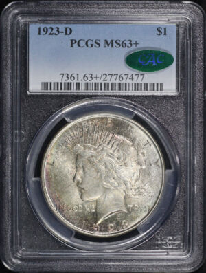 Obverse of this 1923-D Peace Dollar PCGS MS-63+ CAC