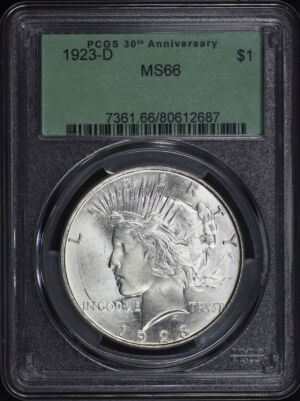 Obverse of this 1923-D Peace Dollar PCGS MS-66 Old Green Holder