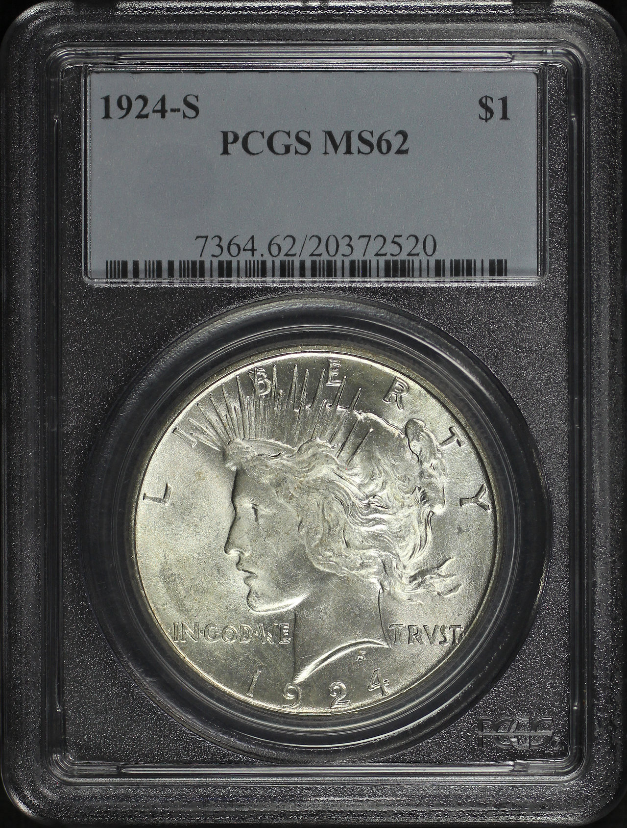 Obverse of this 1924-S Peace Dollar PCGS MS-62
