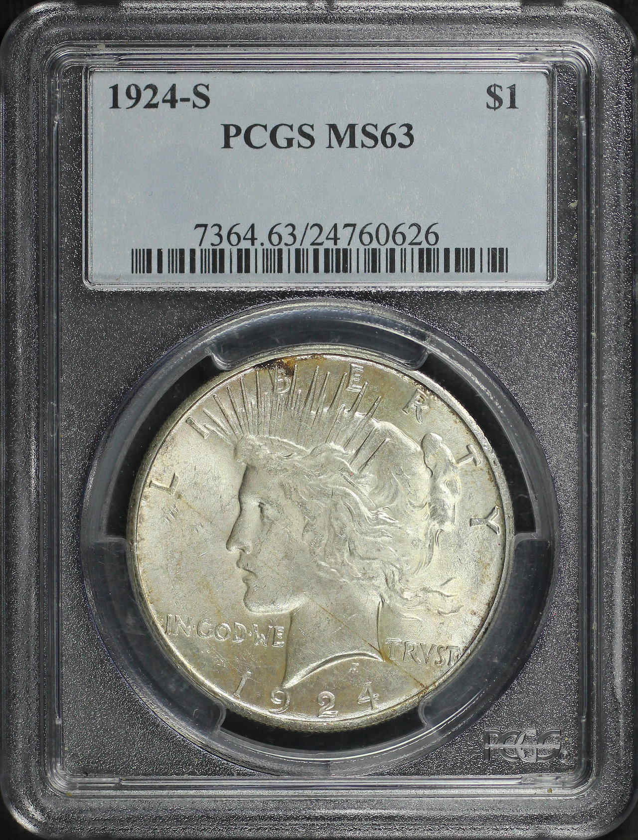 Obverse of this 1924-S Peace Dollar PCGS MS-63