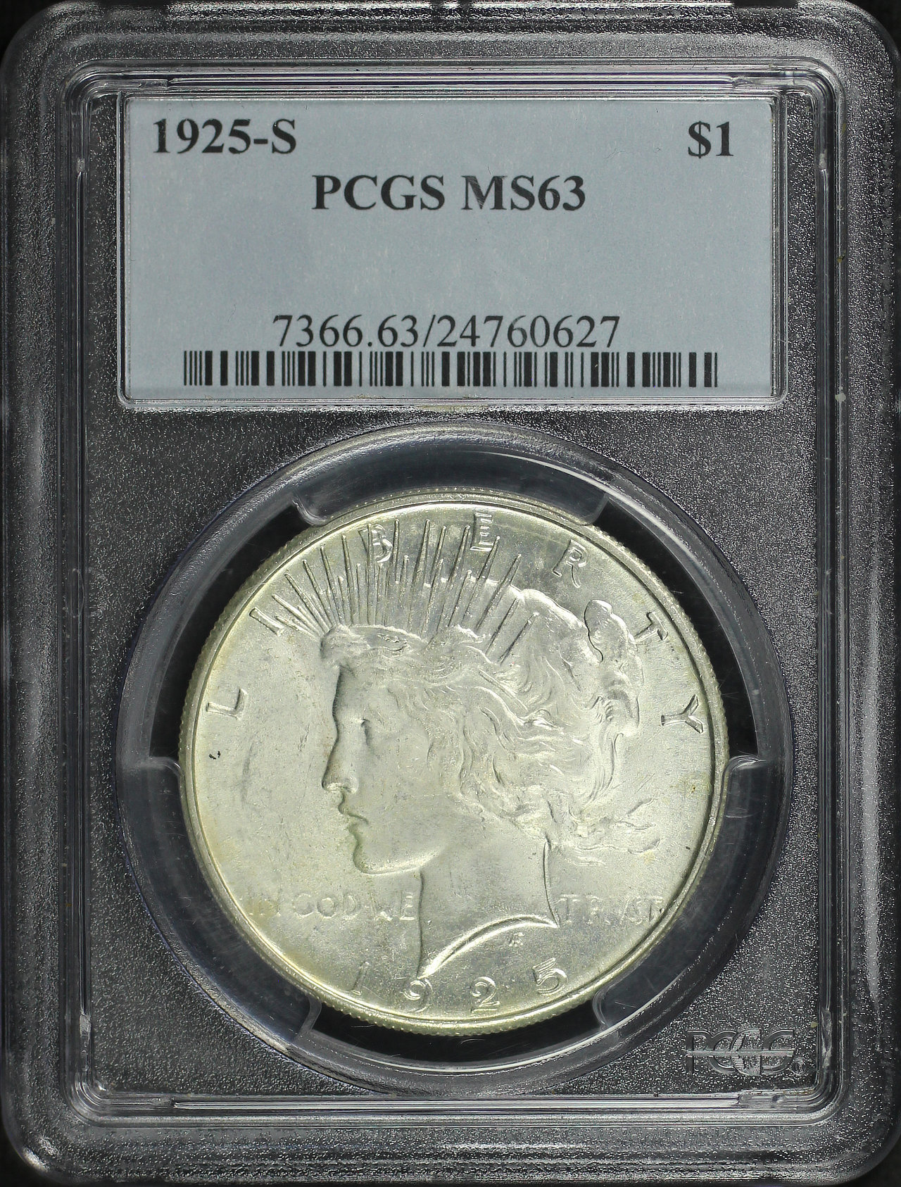 Obverse of this 1925-S Peace Dollar PCGS MS-63