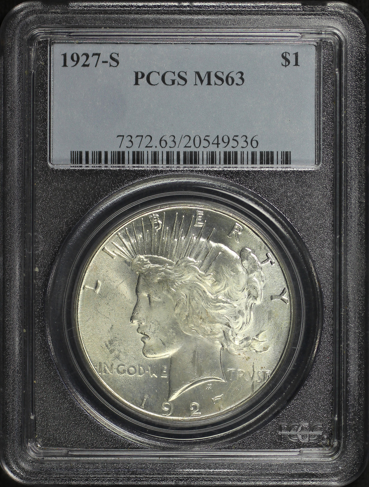 Obverse of this 1927-S Peace Dollar PCGS MS-63