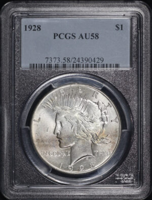 Obverse of this 1928 Peace Dollar PCGS AU-58